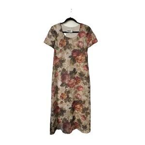 S.L. FASHIONS Sz‎ 8 Fancy Sheer Maxi Midi Y2K Dress Short Sleeve Lined Florals